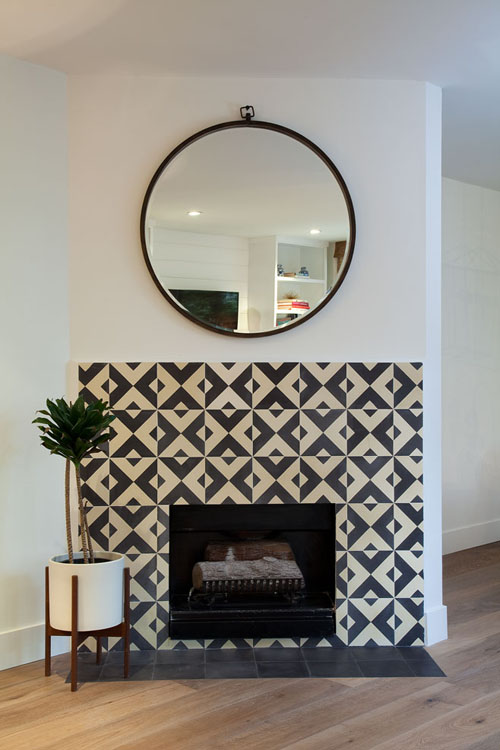 Serengeti cement tiles used for a fireplace