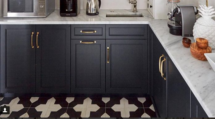 Granada Tile's Badajoz cement tiles in a pantry design by Kitchen Lab Interiors