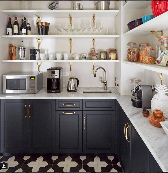 Granada Tile's Badajoz cement tiles in a pantry design by Kitchen Lab Interiors