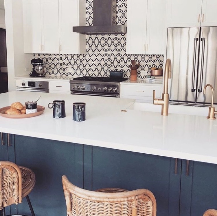 An Austin kitchen is elevated by a backsplash of Granada Tile's Tunis cement tiles 