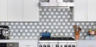 An Austin kitchen is elevated by a backsplash of Granada Tile's Tunis cement tiles