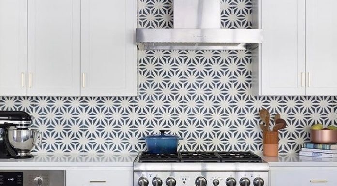 An Austin kitchen is elevated by a backsplash of Granada Tile's Tunis cement tiles