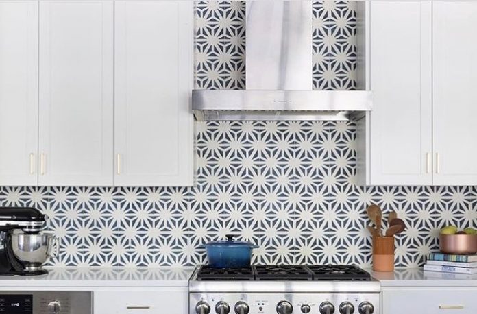 An Austin kitchen is elevated by a backsplash of Granada Tile's Tunis cement tiles