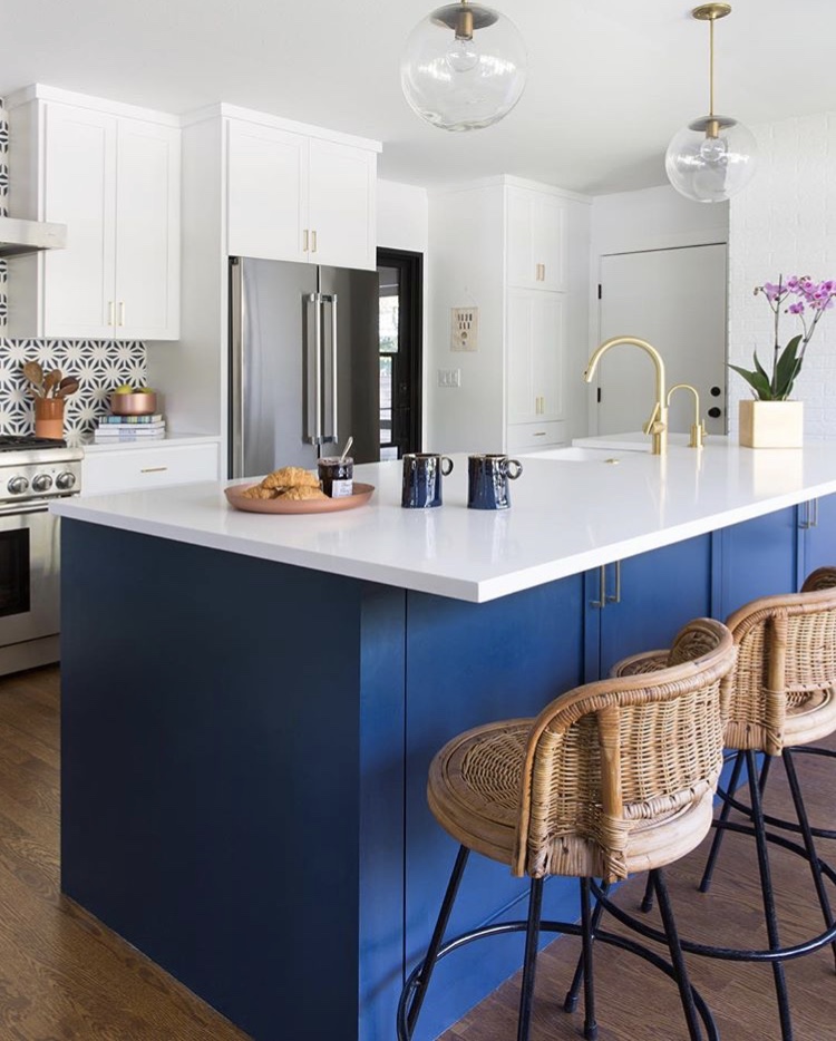 An Austin kitchen is elevated by a backsplash of Granada Tile's Tunis cement tiles 