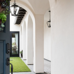 Cluny cement tiles in in-stock black and white encircle the courtyard of a Denton Developments project