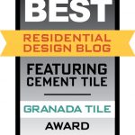 Award badge for best residential design blog featuring cement tile