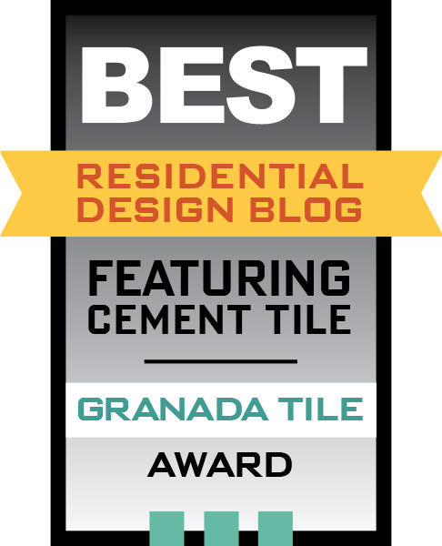 Award badge for best residential design blog featuring cement tile