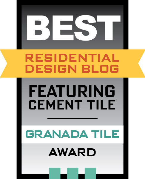 Award badge for best residential design blog featuring cement tile