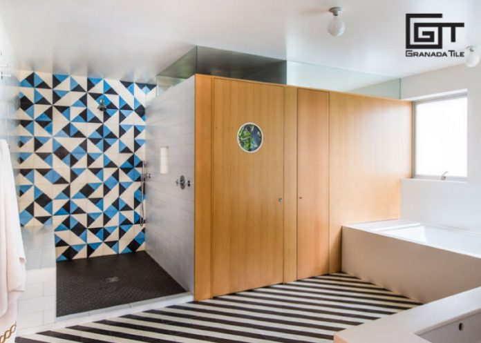 Santander stripes and Maldon tiles in the bathroom