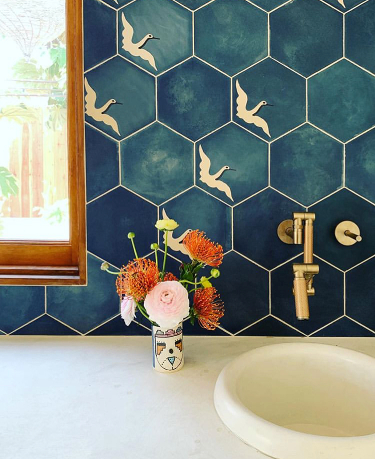 Custom Egret cement tile in a bathroom