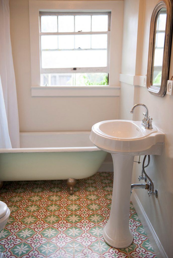 A bathroom with Granada Tile's Sofia pattern