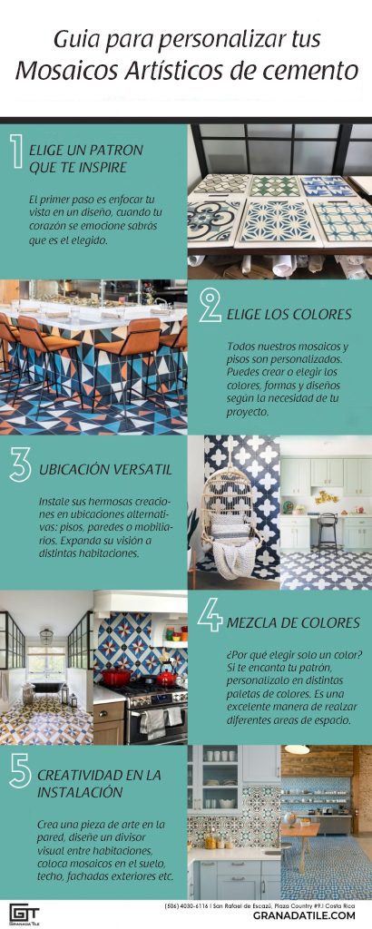 Guía para personalizar tus propios azulejos de cemento y pisos decorados con Granada Tile ¿Como personalizar baldosas hidráulicas, diseñar tu piso mosaico de cemento y hacer tus azulejos decorados?