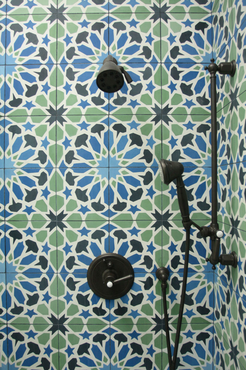 A bathroom with Granada Tile's Sofia pattern