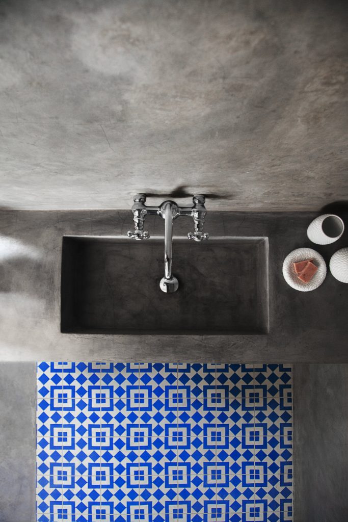 Sink floor with Fez cement tile from Granada Tile's Echo collection