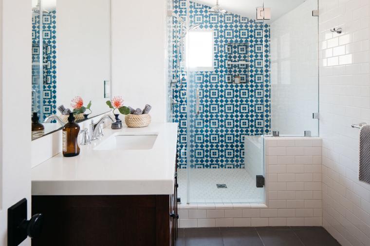 A glowing bathroom featuring our Fez tiles