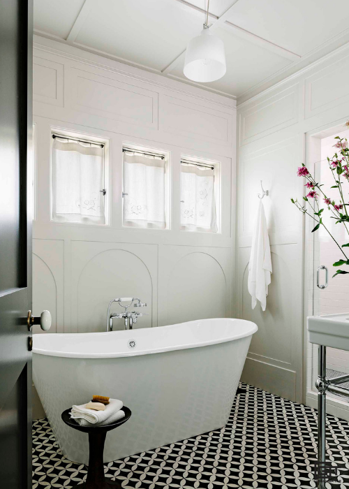 Designer Jessica Helgerson created a breathtaking bathroom featuring our Torino tile adding an elegant