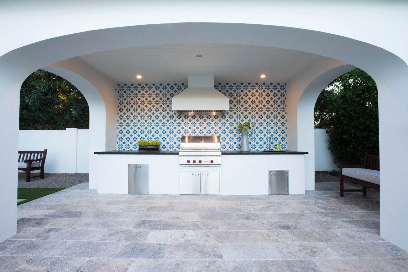 Designer Paul Schatz uses Granada Tile's cement tile pattern, Flor, to create a classic and elegant bathroom design