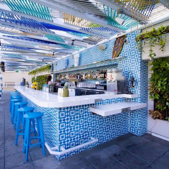 Design by Arsalun Tafazoli in the outdoor space at Fairweather Bar in San Diego