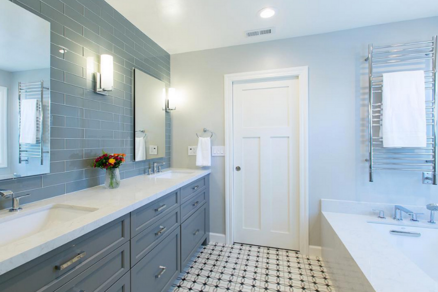Beautiful bathroom created with Athens cement tiles and designed by Michelle Lisac Design