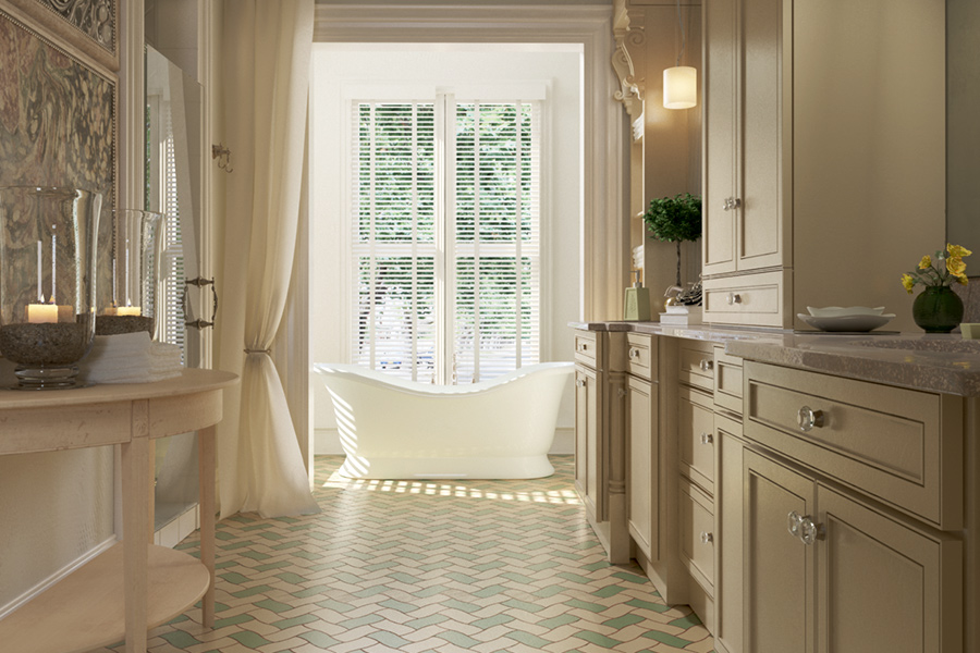 Weave Pattern from the Andalucia Collection used for floor cement tiles in a bathroom