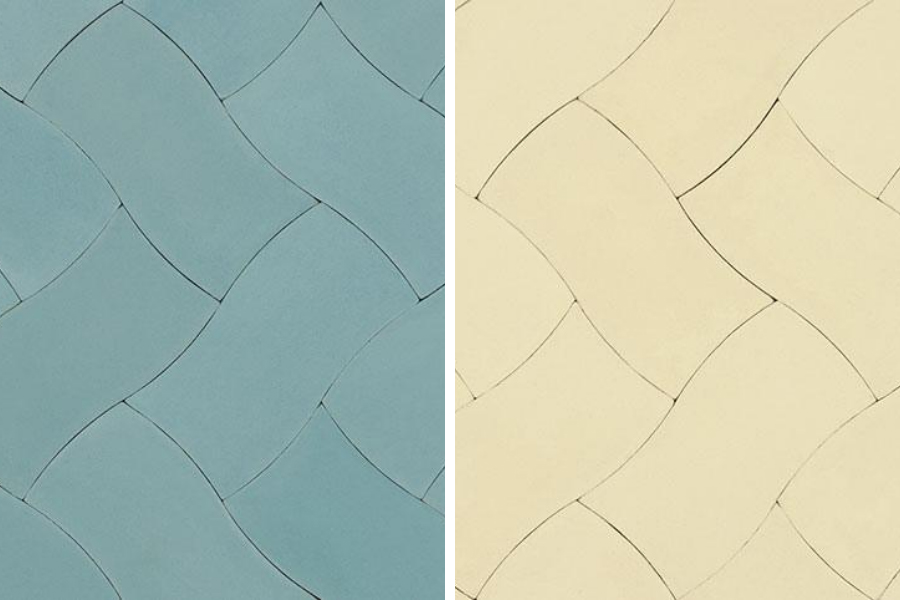 Weave cement tiles in Aqua and Cream