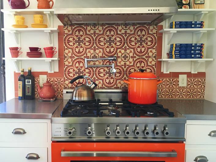 Granada Tile's Cluny pattern used for a kitchen backsplash