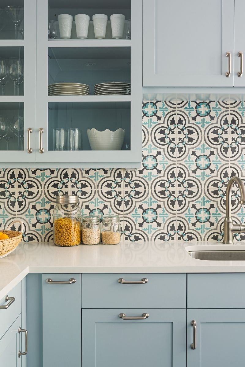 Cluny cement tiles used to make a aesthetically pleasing kitchen