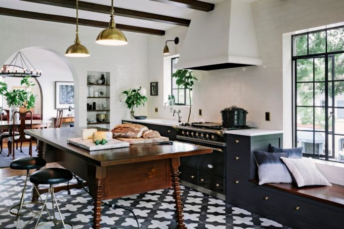 Designer Jessica Helgerson used Badajoz cement tiles for a kitchen
