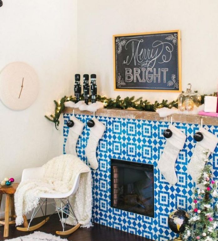 Christmas Fireplace using Granada Tile's Fez Pattern