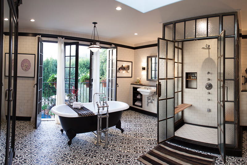 Deirdre Doherty Interior Design uses Granada Tile's Cluny pattern in a bathroom