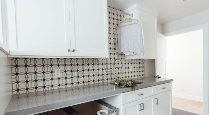 Breathtaking Laundry Room by Michelle Lisac that uses Athens Cement Tiles