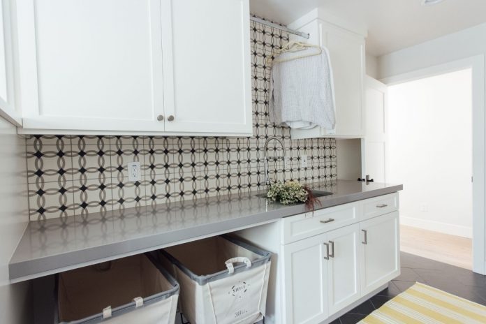 Breathtaking Laundry Room by Michelle Lisac that uses Athens Cement Tiles