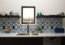 Normandy cement tiles for kitchen backsplash