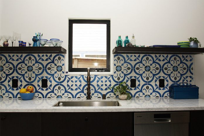 Normandy cement tiles for kitchen backsplash