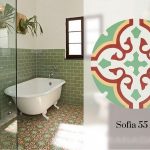 bursts of green, coral, white, and yellow using our Sofia 55 A tile collection