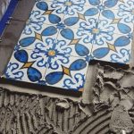 Cement tiles mixed with sand and marble powder