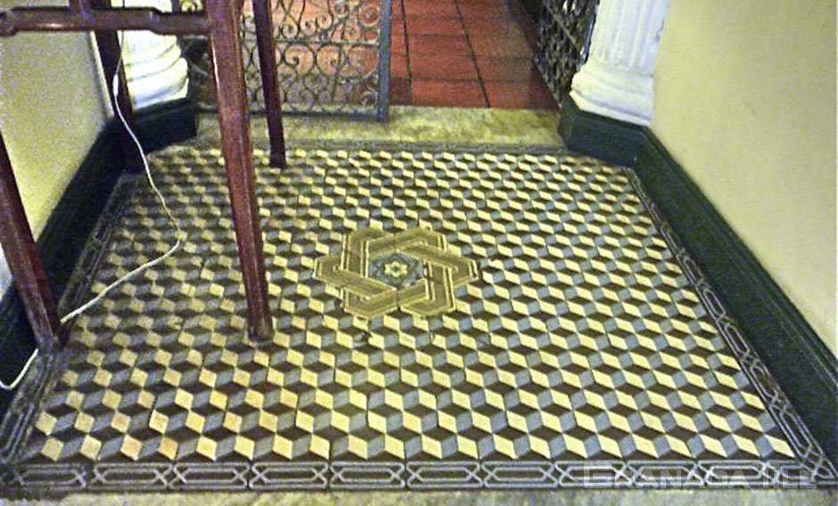 Classic European geometrical concrete tiles in this entryway hall