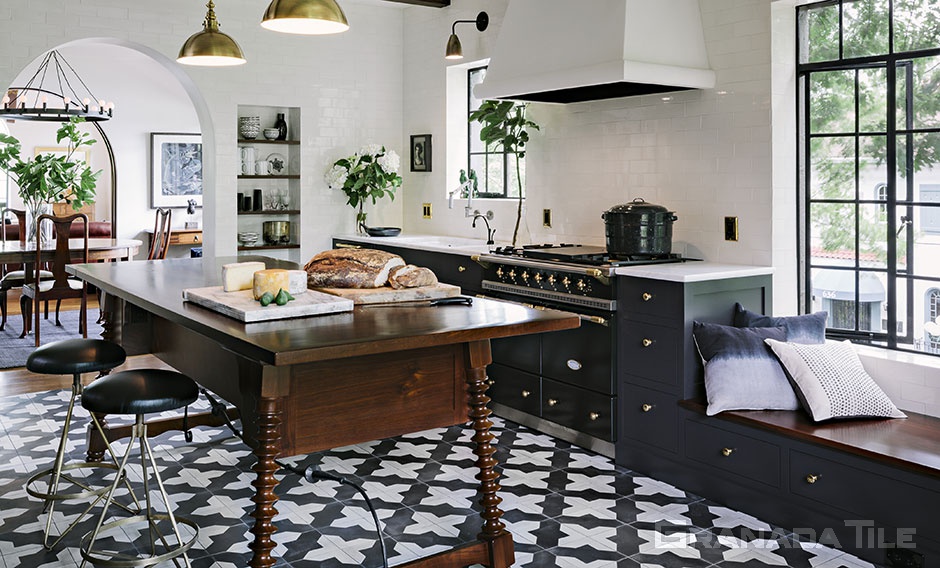 Concrete Kitchen Floor Tile Badajoz 912 B Design in Black and White
