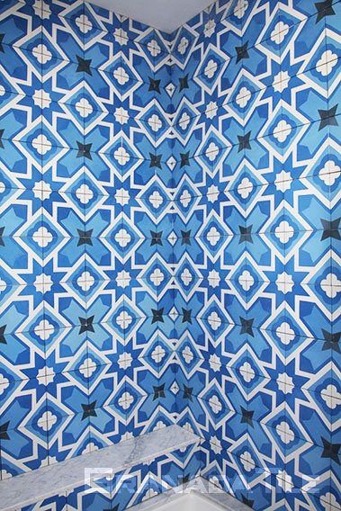 Corsica cement tiles in the shower stall
