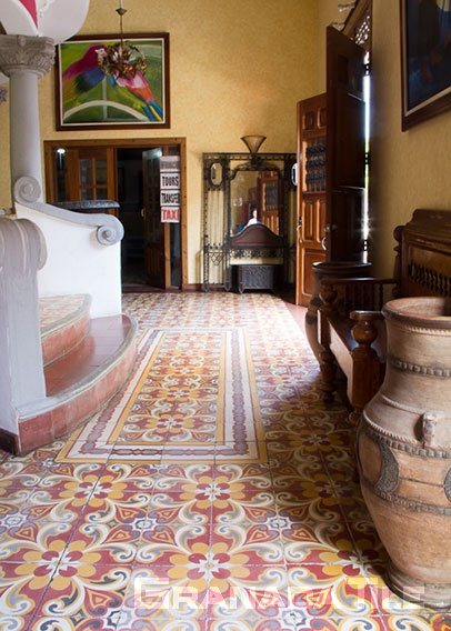 Colorful cement tiles greet visitors in a Granada, Nicaragua hotel
