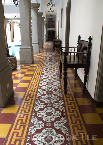 Delicate cement tiles hallway floor in La Gran Francia hotel