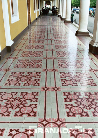 Elegant cement tiles in Central Plaza of Granada