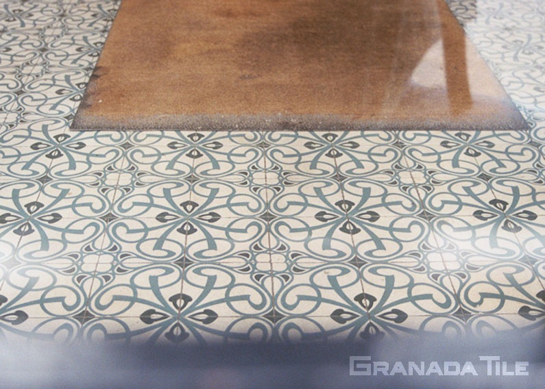 Cement tile floor with an Art Nouveau feel