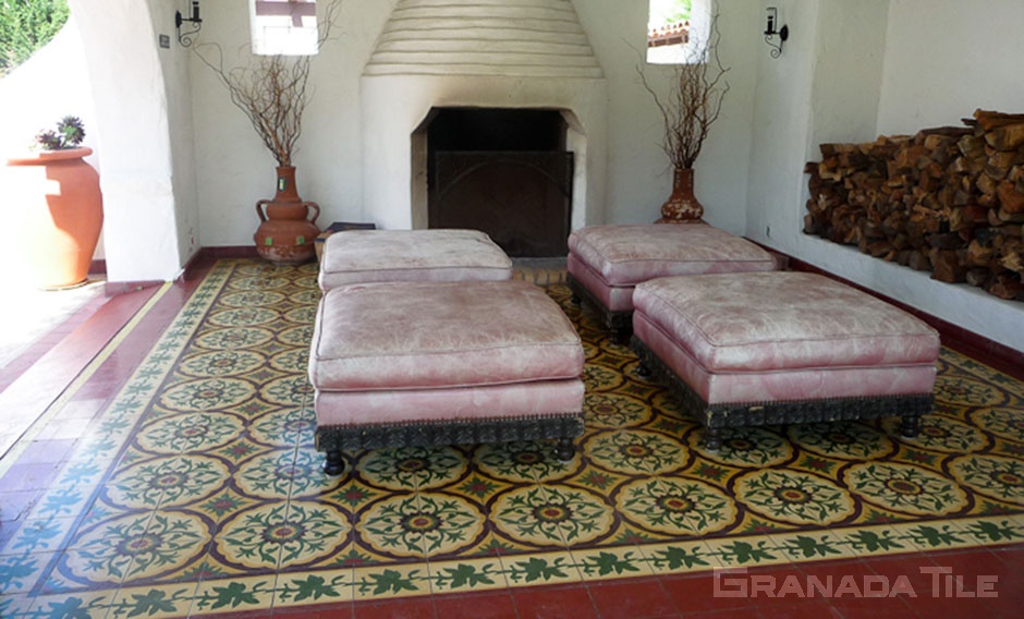 Historic cement tile rug at Casa Romantica